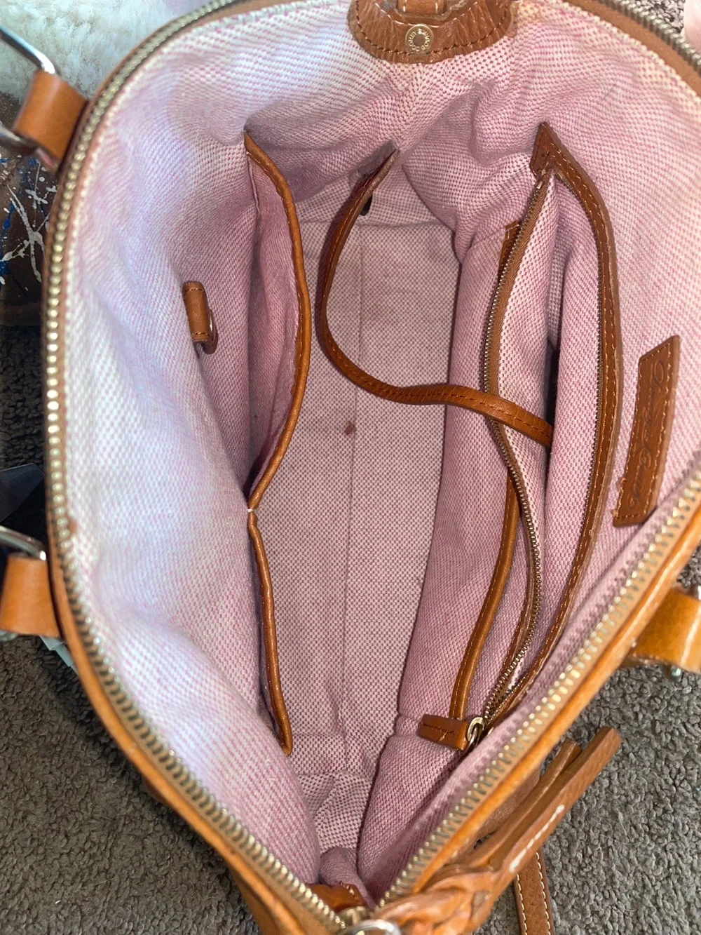 Dooney & Bourke Chestnut Pebbled Leather Dillen Convertible Satchel Bag